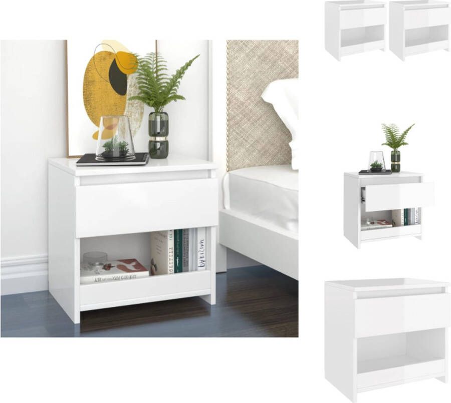 VidaXL Nachtkastjes Elegant Bedkasten 40 x 30 x 39 cm (B x D x H) Ken- Hoogglans wit Materiaal- Spaanplaat Montage vereist 2 x levering Kast