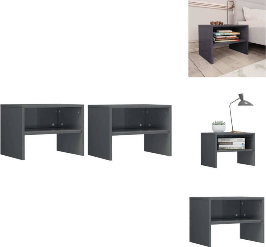 VidaXL Nachtkastjes Elegant Set van 2 Hoogglans grijs Bewerkt hout Afmetingen- 40x30x30 cm Kast
