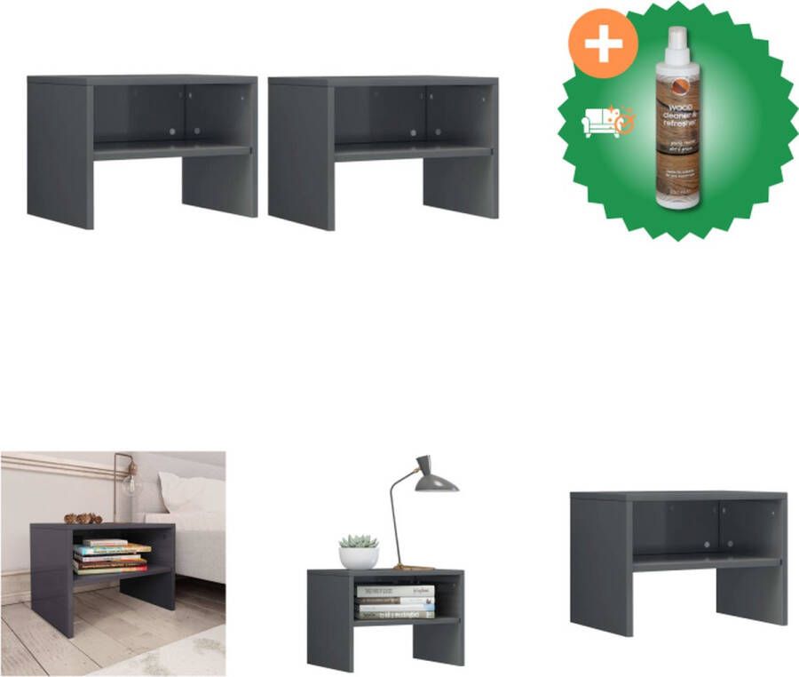 VidaXL Nachtkastjes Elegant Set van 2 Hoogglans grijs Bewerkt hout Afmetingen- 40x30x30 cm Kast Inclusief Houtreiniger en verfrisser