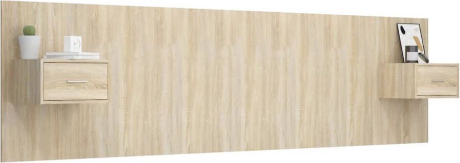 VidaXL Nachtkastjes en Hoofdbord Set Sonoma Eiken Stevig Klassiek Design 48.5 x 32.5 x 80 cm Bewerkt Hout Bedonderdeel Inclusief Houtreiniger en verfrisser - Foto 2