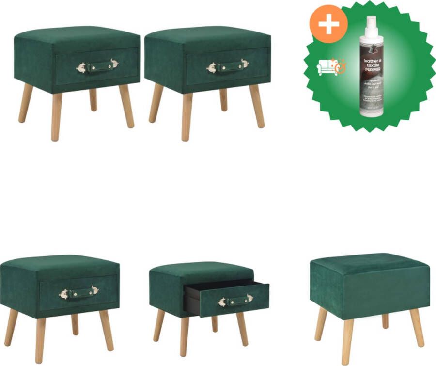 VidaXL Nachtkastjes Fluweel Groen 40x35x40 cm 1 Lade Set van 2 Kast Inclusief Reiniger