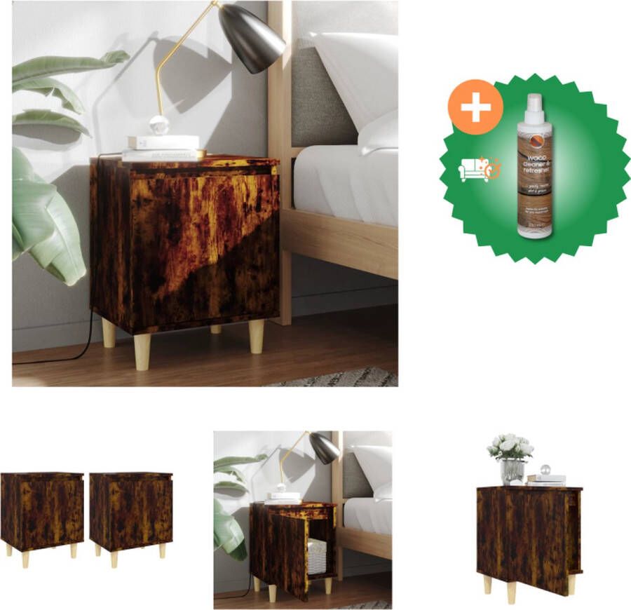 VidaXL Nachtkastjes 2 st met houten poten 40x30x50 cm gerookt eiken Kast Inclusief Houtreiniger en verfrisser - Foto 2