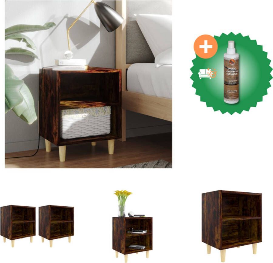 VidaXL Nachtkastjes 2 st met houten poten 40x30x50 cm gerookt eiken Kast Inclusief Houtreiniger en verfrisser
