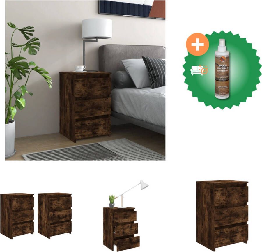 VidaXL Nachtkastjes 2 st 40x35x62-5 cm bewerkt hout gerookt eikenkleur Kast Inclusief Houtreiniger en verfrisser