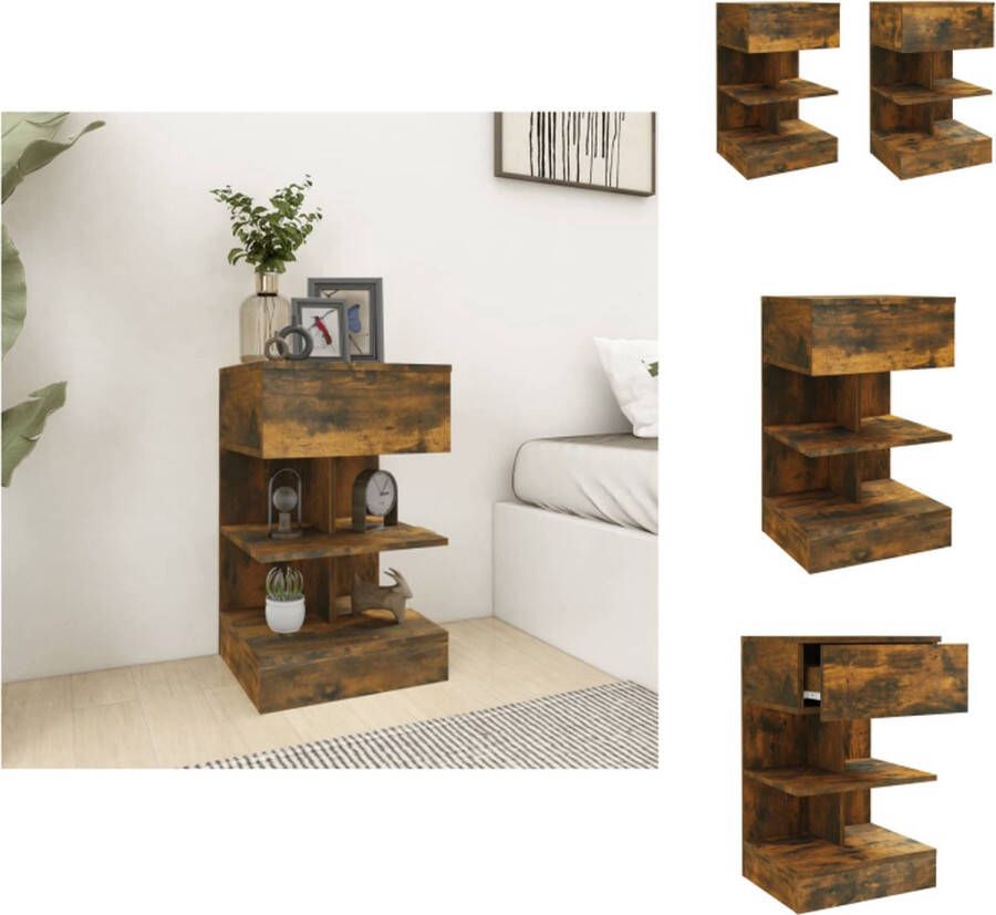 vidaXL Nachtkastjes Gerookt eiken 40 x 35 x 65 cm Bewerkt hout Set van 2 Kast