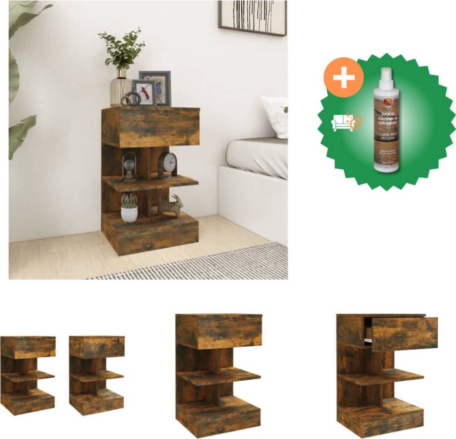 VidaXL Nachtkastjes Gerookt eiken 40 x 35 x 65 cm Bewerkt hout Set van 2 Kast Inclusief Houtreiniger en verfrisser