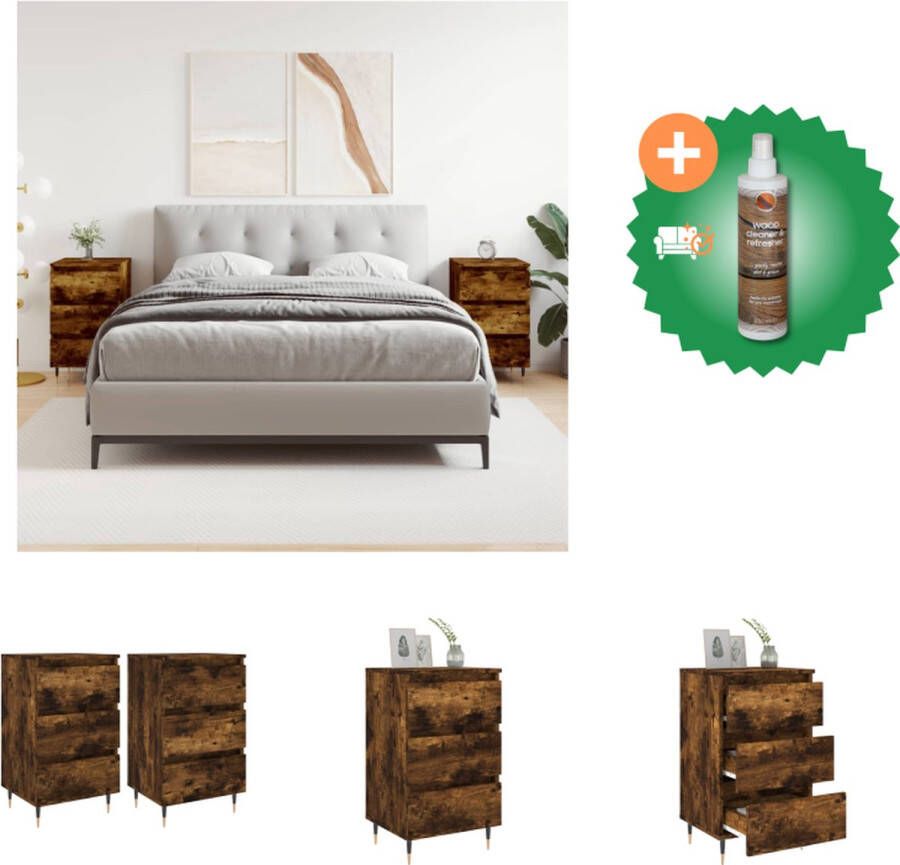 VidaXL Nachtkastje Gerookt eiken 40 x 35 x 69 cm 3 lades Stabiel blad Montage vereist Kast Inclusief Houtreiniger en verfrisser