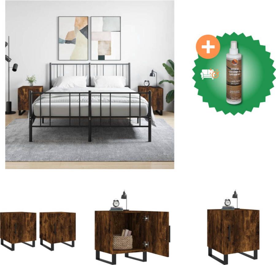 VidaXL Nachtkastjes Moderne charme Nachtkastjes Afmetingen- 40 x 40 x 50 cm Kleur- Gerookt eiken Materiaal- Bewerkt hout en ijzer Kast Inclusief Houtreiniger en verfrisser