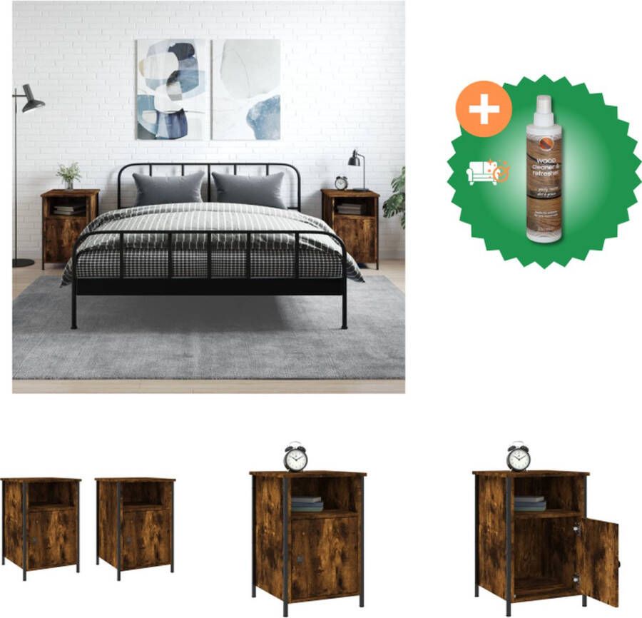 VidaXL Nachtkastjes 2 st 40x42x60 cm bewerkt hout gerookt eikenkleurig Kast Inclusief Houtreiniger en verfrisser