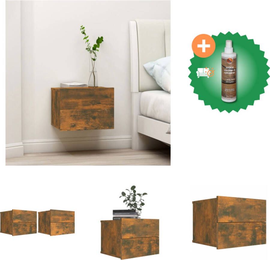 VidaXL Nachtkastjes 2 st 40x30x30 cm bewerkt hout gerookt eikenkleurig Kast Inclusief Houtreiniger en verfrisser