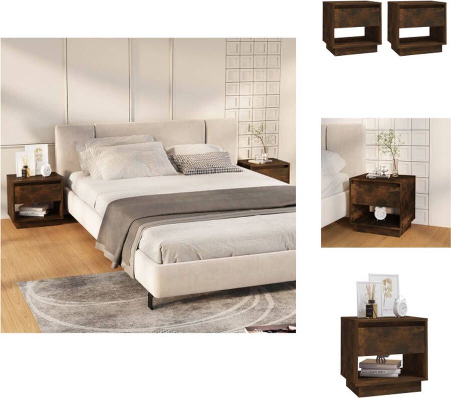 VidaXL Nachtkastje Nachtkastjes Kastje Bedkastje Nachtkastjes 2 st 45x34x44 cm bewerkt hout gerookt eikenkleurig