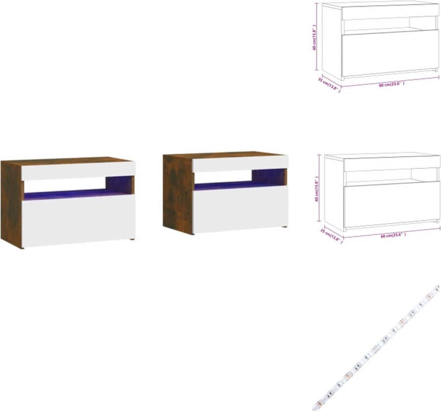 VidaXL Nachtkastje Nachtkastjes Houten Nachtkastje Slaapkamerkast Nachtkastjes 2 st met LED-verlichting 60x35x40 cm gerookt eiken