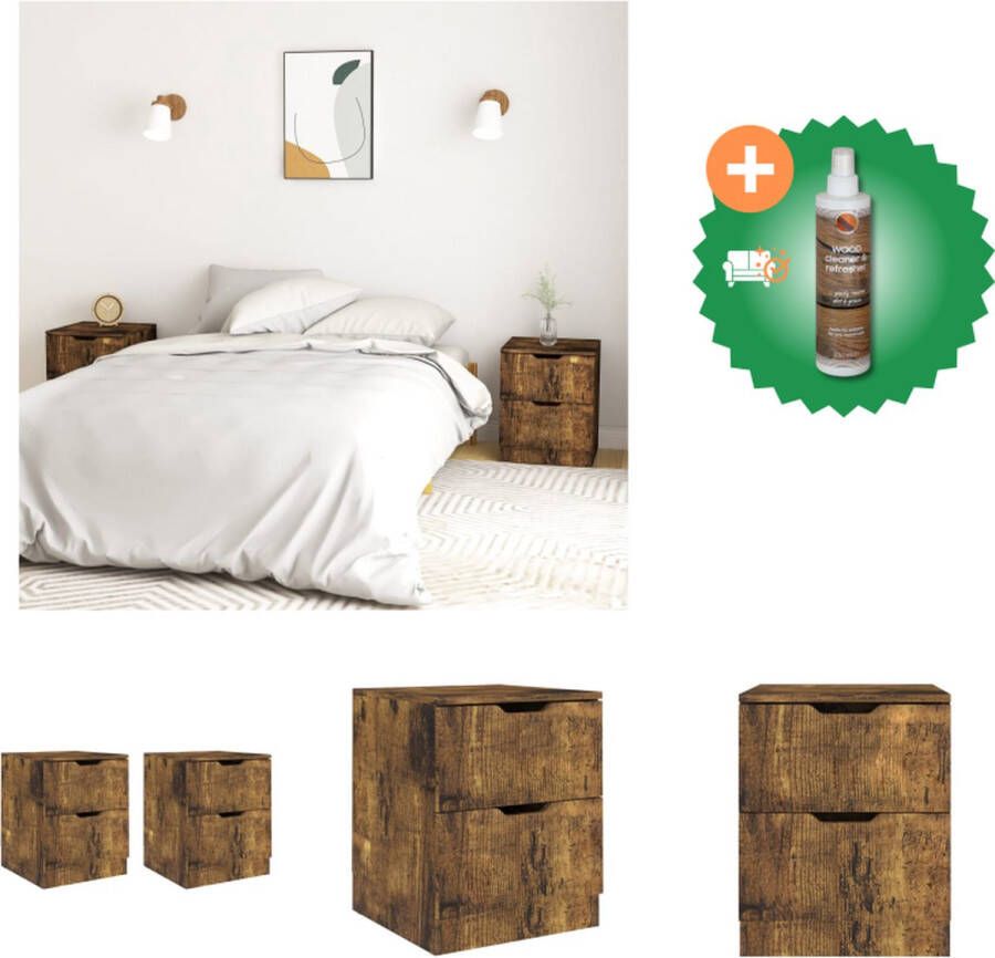 VidaXL Nachtkastjes Gerookt Eiken Spaanplaat 40x40x50 cm Montage vereist Set van 2 Kast Inclusief Houtreiniger en verfrisser