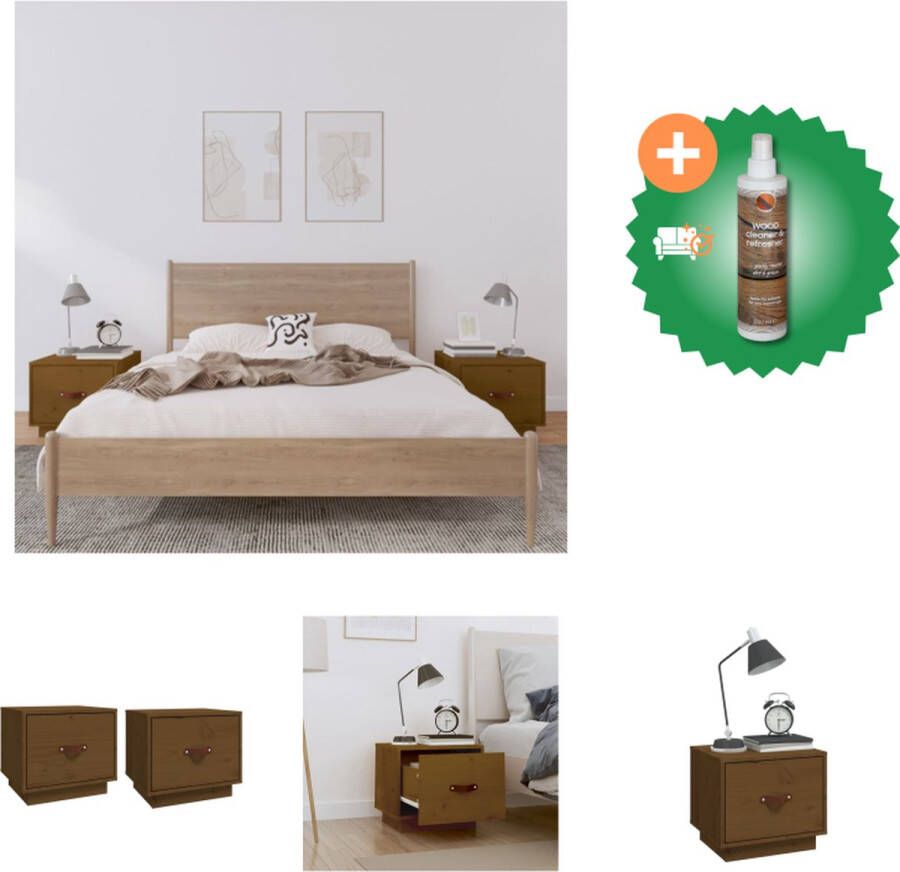 VidaXL Nachtkastjes Grenenhout 40 x 34 x 35 cm Honingbruin Kast Inclusief Houtreiniger en verfrisser