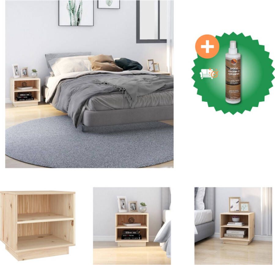 VidaXL Nachtkastjes Grenenhout 40 x 34 x 40 cm Met 2 schappen Kast Inclusief Houtreiniger en verfrisser