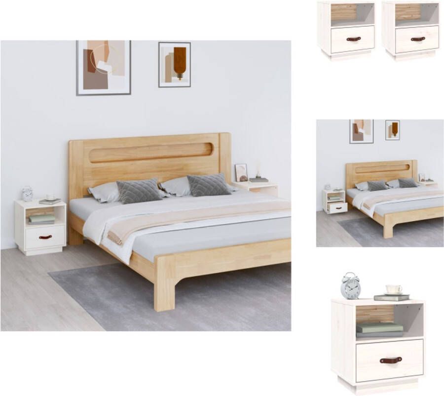 VidaXL Nachtkastje Nachtkastjes Houten Nachtkastje Telefoonkast Nachtkastjes 2 st 40x34x45 cm massief grenenhout wit