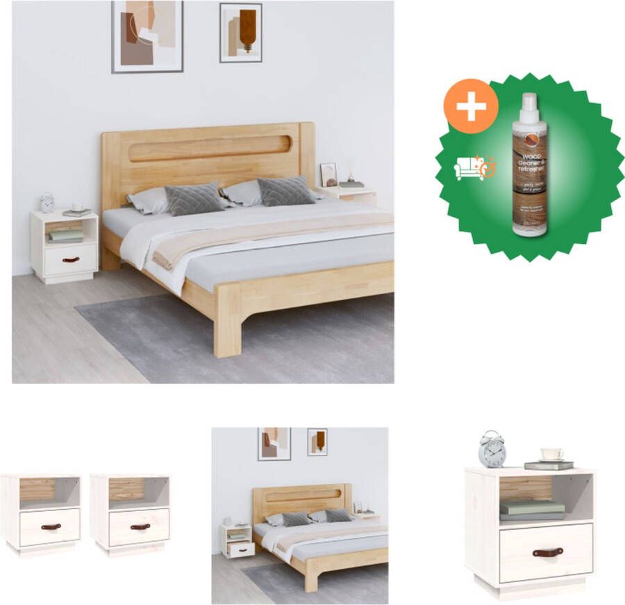 VidaXL Nachtkastjes Grenenhout 40 x 34 x 45 cm (L x B x H) Wit Kast Inclusief Houtreiniger en verfrisser - Foto 2