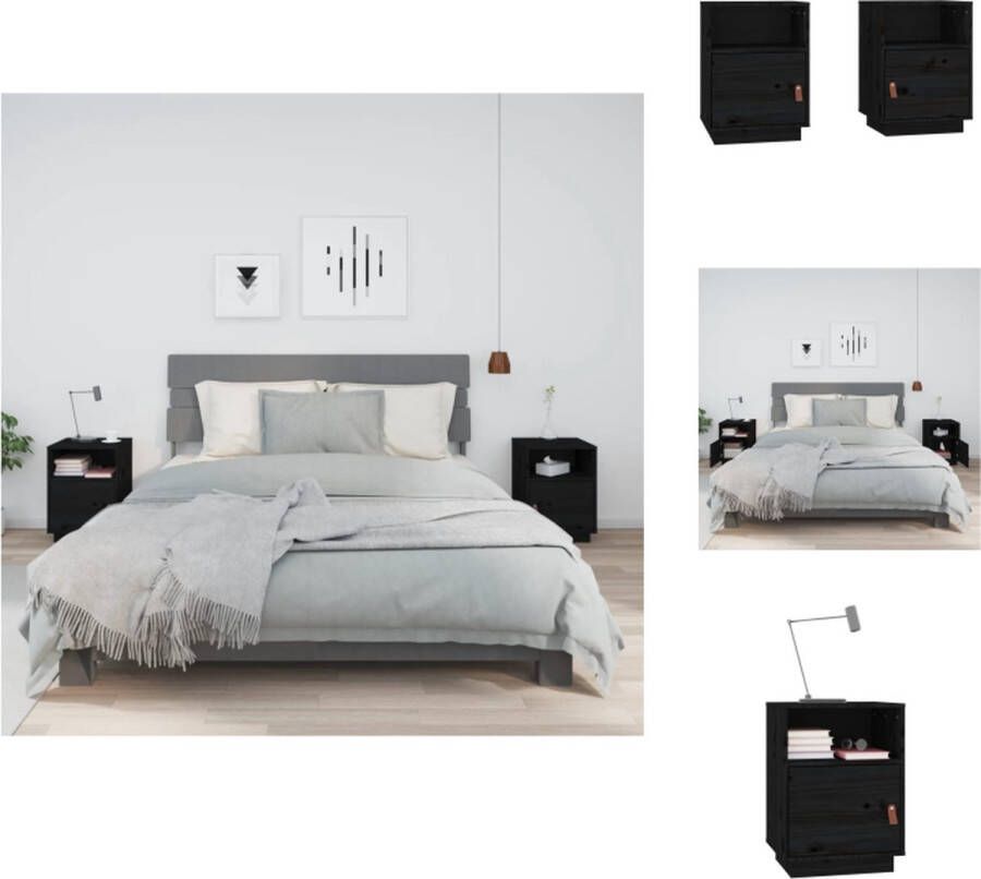 VidaXL Nachtkastje Nachtkastjes Houten Nachtkastje Telefoonkast Nachtkastjes 2 st 40x34x55 cm massief grenenhout zwart - Foto 3