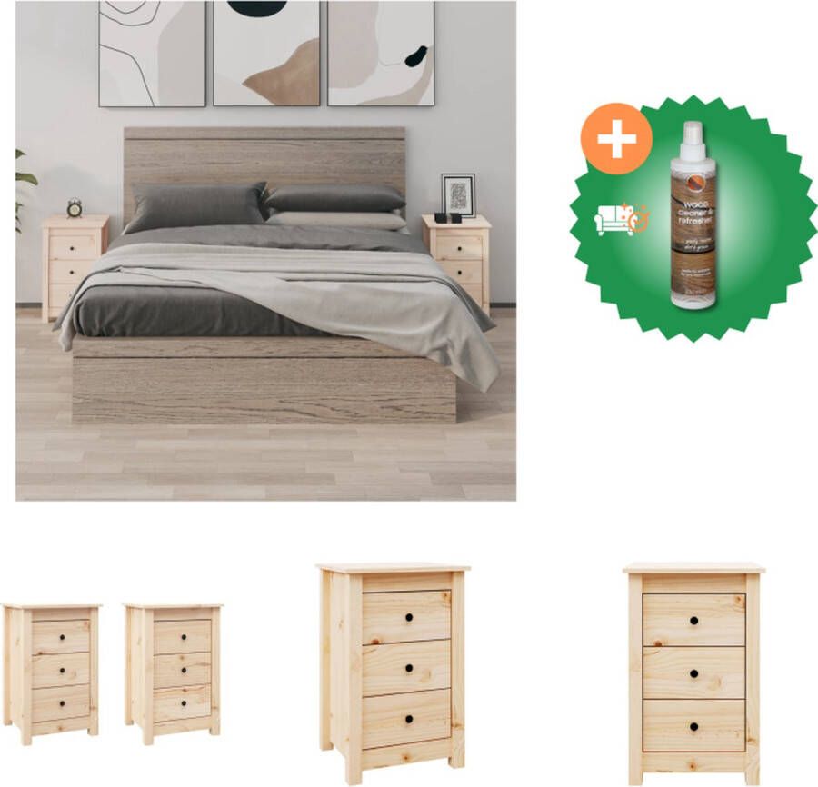 VidaXL Nachtkastjes 2 st 40x35x61-5 cm massief grenenhout Kast Inclusief Houtreiniger en verfrisser - Foto 2