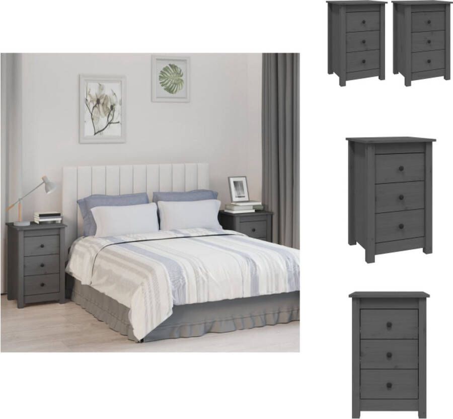 VidaXL Nachtkastje Nachtkastjes Houten Nachtkastje Telefoonkast Nachtkastjes 2 st 40x35x61 5 cm massief grenenhout grijs