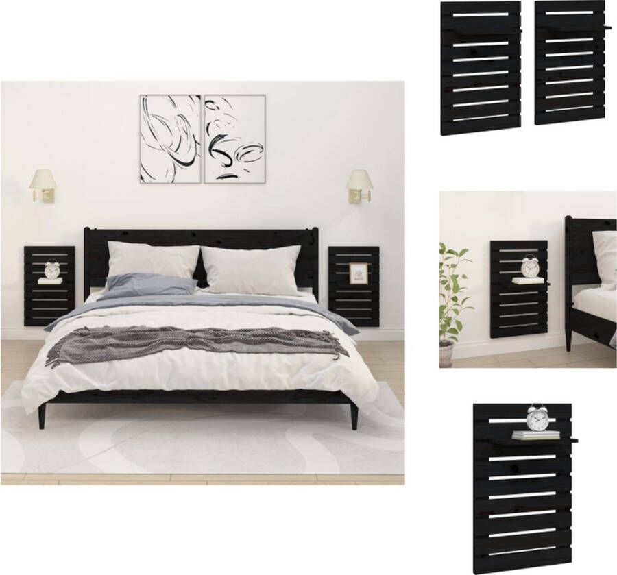 VidaXL Zwevend Nachtkastje Zwevende Nachtkastjes Wandgemonteerd Nachtkastje Nachtkastjes wandgemonteerd 2 st massief grenenhout zwart