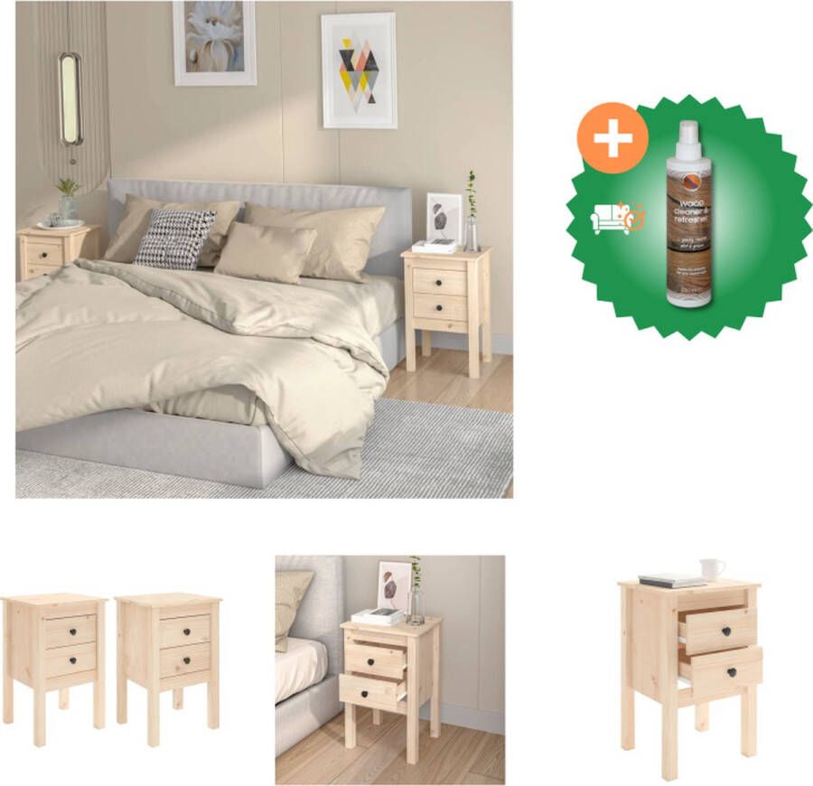 VidaXL Nachtkastjes 2 st 40x35x61-5 cm massief grenenhout Kast Inclusief Houtreiniger en verfrisser