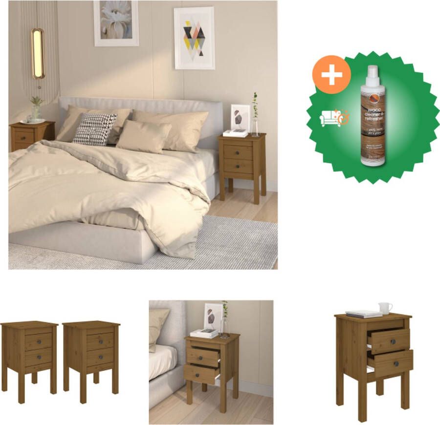 VidaXL Nachtkastje Meubelen 40 x 35 x 61.5 cm Honingbruin Massief Grenenhout Kast Inclusief Houtreiniger en verfrisser - Foto 2
