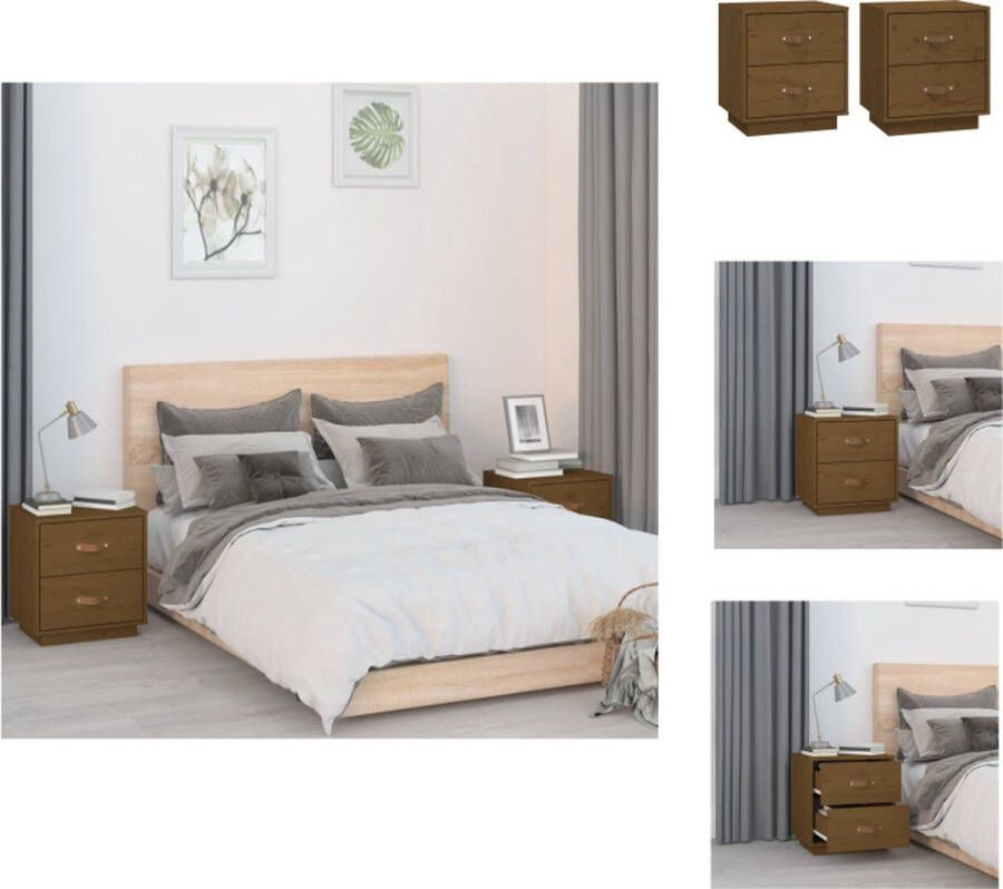 VidaXL Nachtkastje Nachtkastjes Houten Nachtkastje Telefoonkast Nachtkastjes 2 st 40x34x45 cm massief grenenhout honingbruin - Foto 4