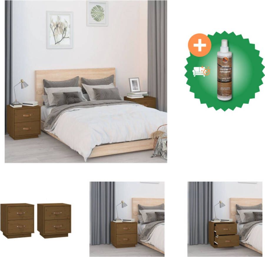 VidaXL Nachtkastjes Massief Grenenhout Hout 40x34x45 cm 1 lade 1 open vak Kast Inclusief Houtreiniger en verfrisser