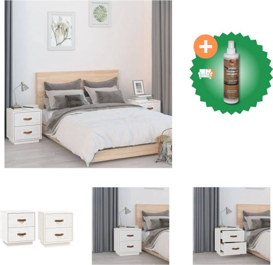 VidaXL Nachtkastjes Grenenhout 40 x 34 x 45 cm (L x B x H) Wit Kast Inclusief Houtreiniger en verfrisser