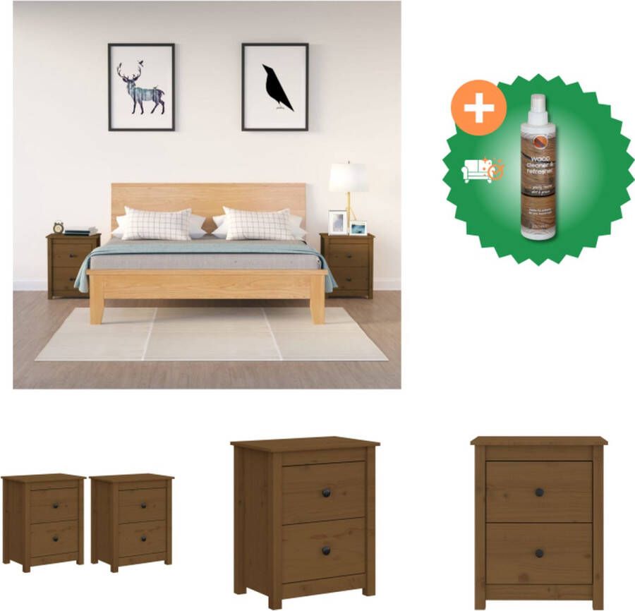VidaXL Nachtkastjes Grenenhouten Set van 2 Honingbruin 50x35x61.5cm 2 lades Kast Inclusief Houtreiniger en verfrisser