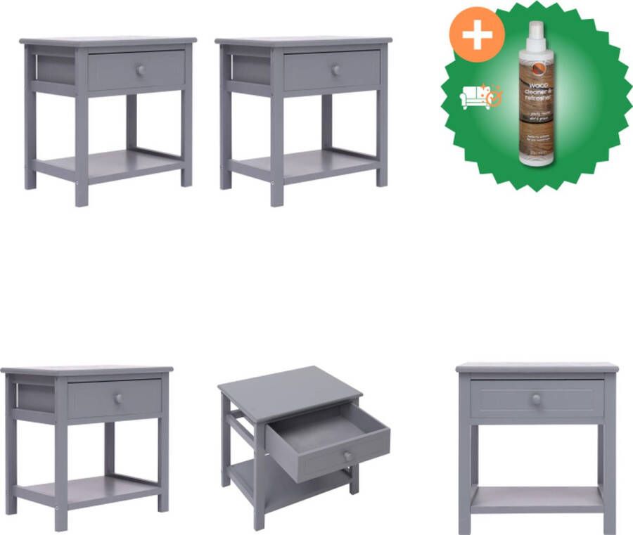 VidaXL Nachtkastjes Grijs 40 x 29 x 42 cm Met lade en schap Kast Inclusief Houtreiniger en verfrisser