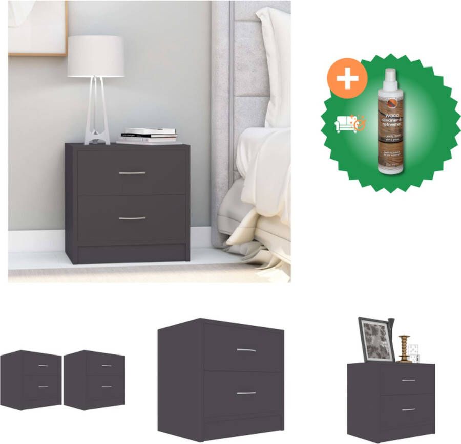 VidaXL Nachtkastjes Grijs 40 x 30 x 40 cm Spaanplaat Met 2 lades Kast Inclusief Houtreiniger en verfrisser