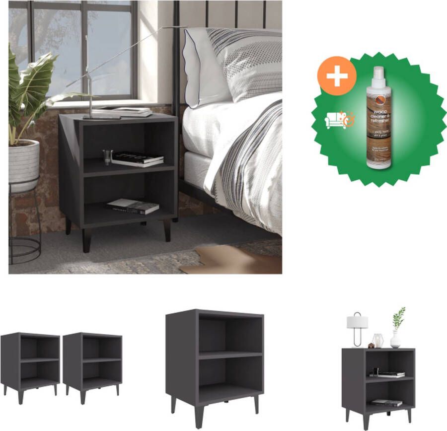 VidaXL Nachtkastjes Grijs 40 x 30 x 50 cm Industriële stijl Metalen poten Kast Inclusief Houtreiniger en verfrisser