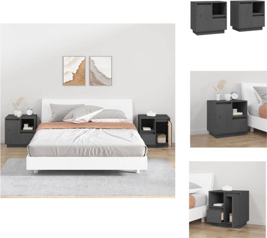 VidaXL Nachtkastje Nachtkastjes Houten Nachtkastje Slaapkamerkast Nachtkastjes 2 st 50x34x50 cm massief grenenhout grijs