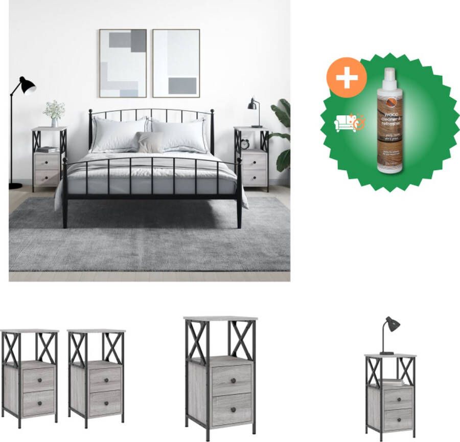 VidaXL Nachtkastjes 2 st 34x35-5x70 cm bewerkt hout grijs sonoma eiken Kast Inclusief Houtreiniger en verfrisser