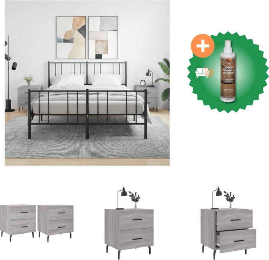 VidaXL Nachtkastje Modern Charme Meubels Afmeting- 40x35x47.5cm Ken- Grijs Sonoma Eiken Materiaal- Bewerkt hout en ijzer Inclusief- 2x nachtkastje Kast Inclusief Houtreiniger en verfrisser