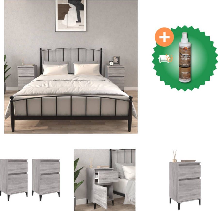 VidaXL Nachtkastjes Nachtkastje 40x35x70 cm Grijs Sonoma Eiken Duurzaam Hout en Metaal Kast Inclusief Houtreiniger en verfrisser - Foto 3