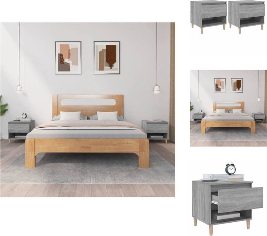 VidaXL Nachtkastjes Grijs Sonoma Eiken Set van 2 50 x 46 x 50 cm Bewerkt hout en massief eucalyptushout Kast