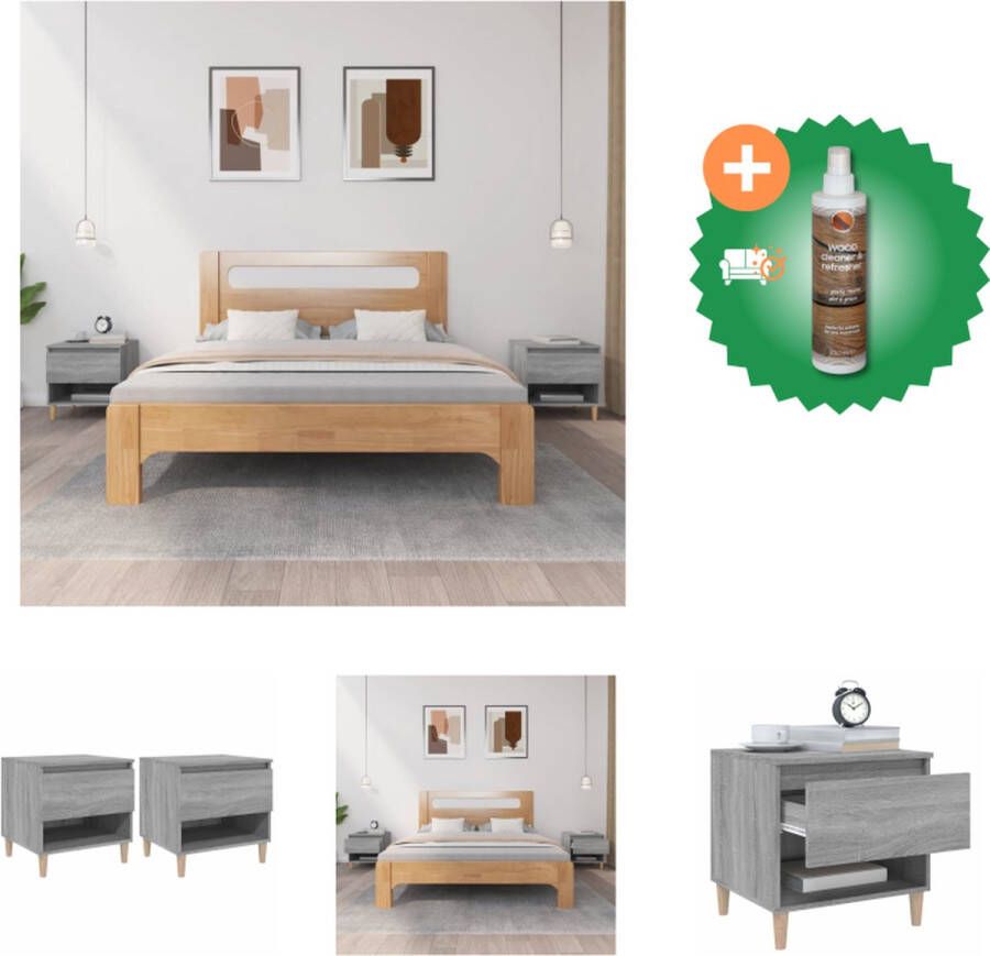VidaXL Nachtkastjes Grijs Sonoma Eiken Set van 2 50 x 46 x 50 cm Bewerkt hout en massief eucalyptushout Kast Inclusief Houtreiniger en verfrisser