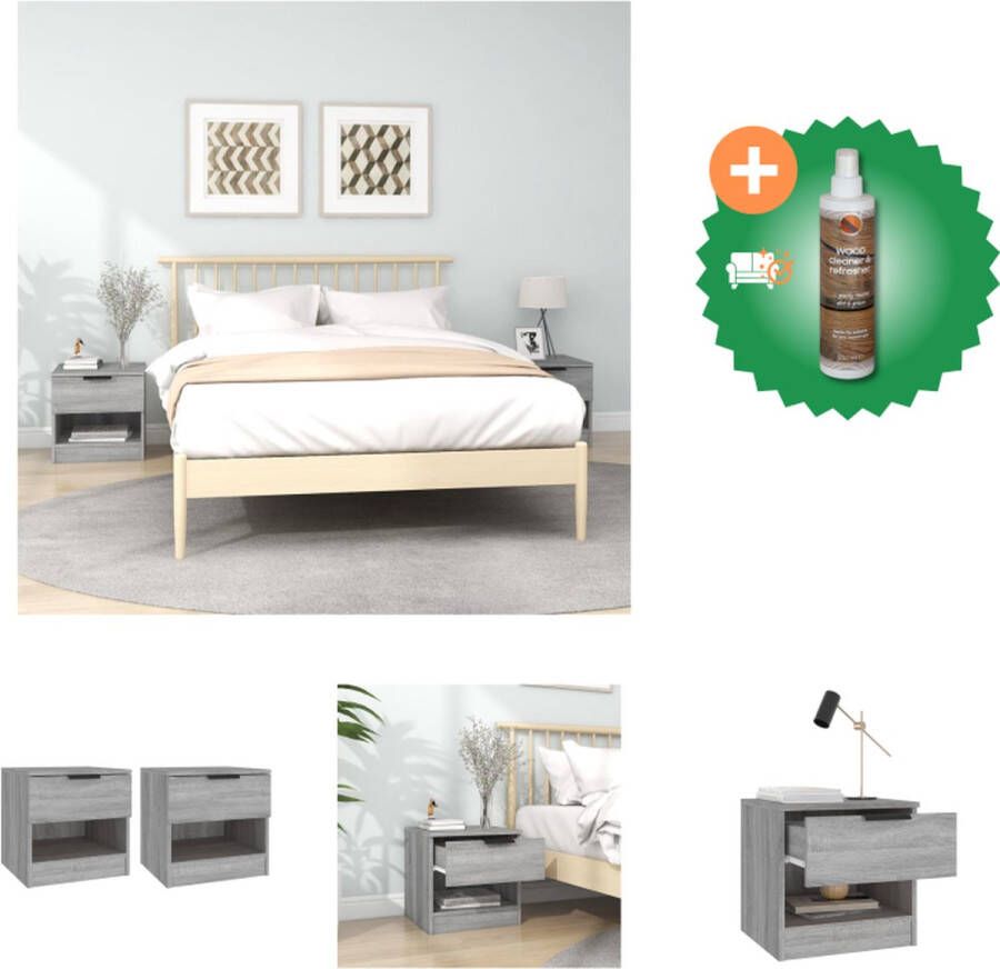 VidaXL Nachtkastjes Grijs Sonoma Eiken Set van 2 Bewerkt hout 40 x 39 x 40 cm Kast Inclusief Houtreiniger en verfrisser