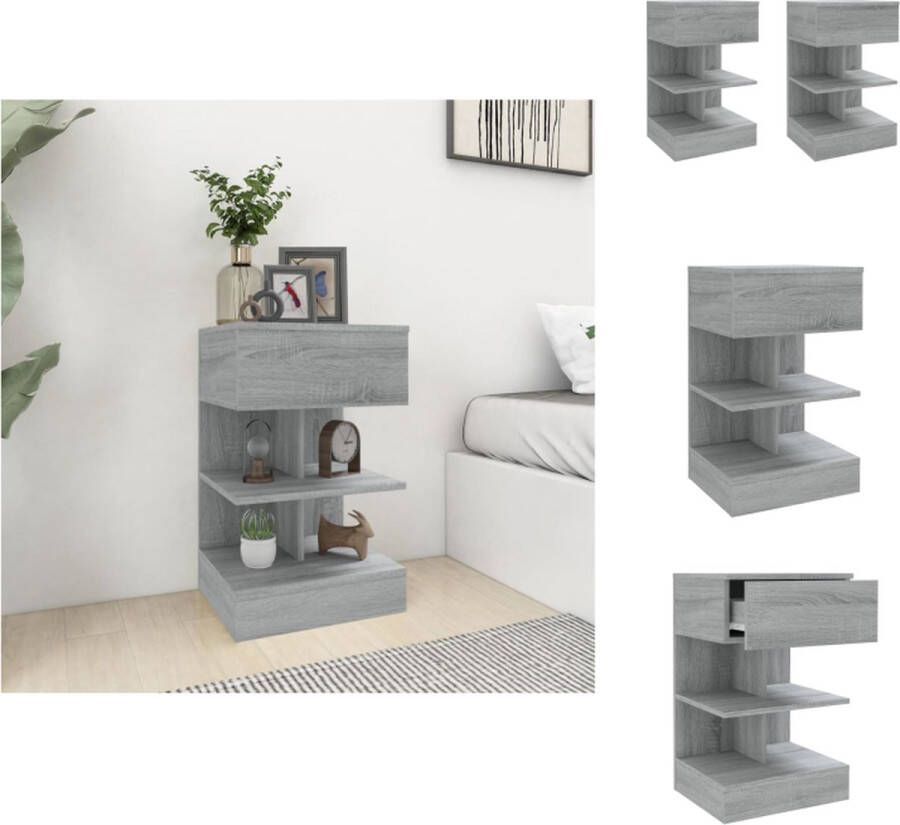 VidaXL Nachtkastje Nachtkastjes Houten Nachtkastje Slaapkamerkast Nachtkastjes 2 st 40x35x65 cm bewerkt hout grijs sonoma eiken