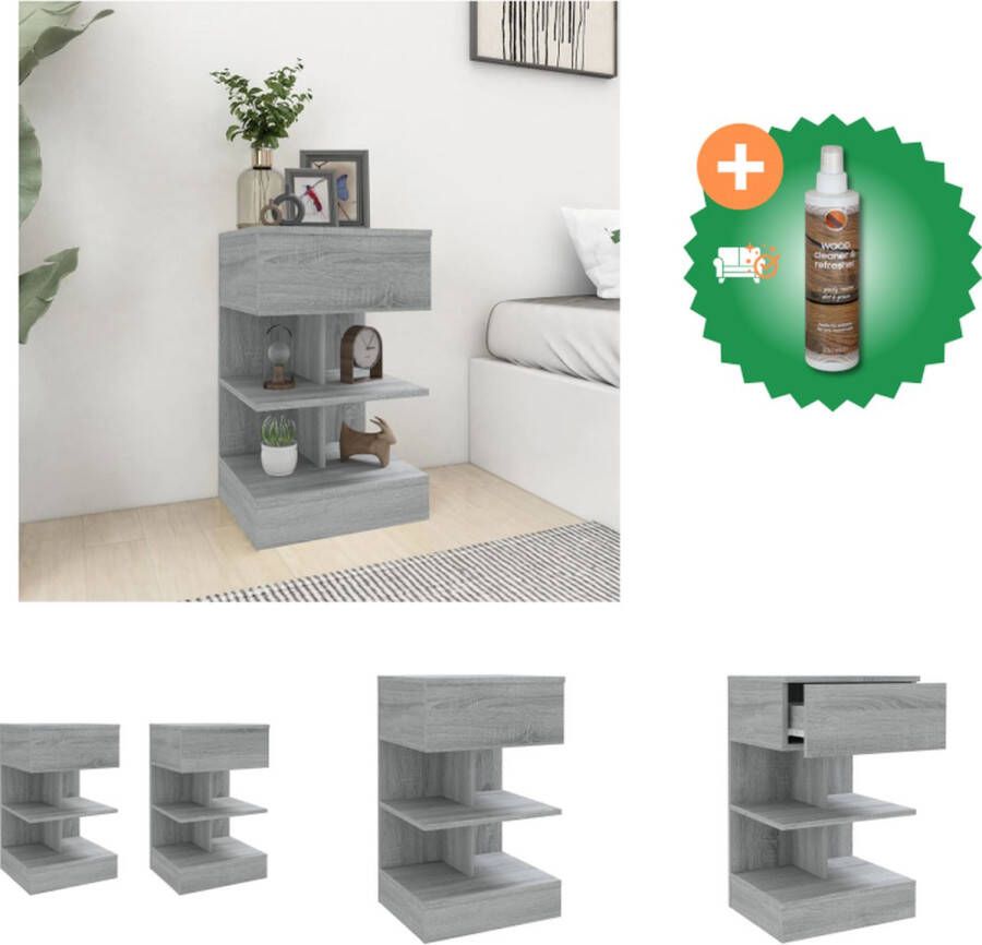 VidaXL Nachtkastjes Grijze Sonoma Eiken 40x35x65 cm Bewerkt Hout Set van 2 Kast Inclusief Houtreiniger en verfrisser