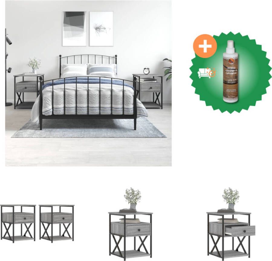 VidaXL Nachtkastjes Grijze Sonoma Eiken 40x42x55 cm Duurzaam bewerkt hout en ijzer Kast Inclusief Houtreiniger en verfrisser