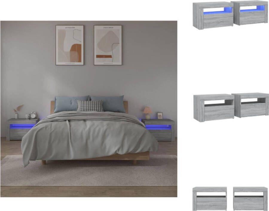 VidaXL Nachtkastjes Grijze Sonoma Eiken 60x35x40cm Praktisch materiaal RGB LED-verlichting Kast