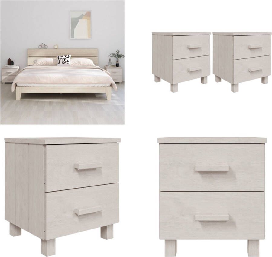 VidaXL Nachtkastjes HAMAR 2 st 40x35x44 5 cm massief grenenhout wit Nachtkastje Nachtkastjes Kastje Nachttafel