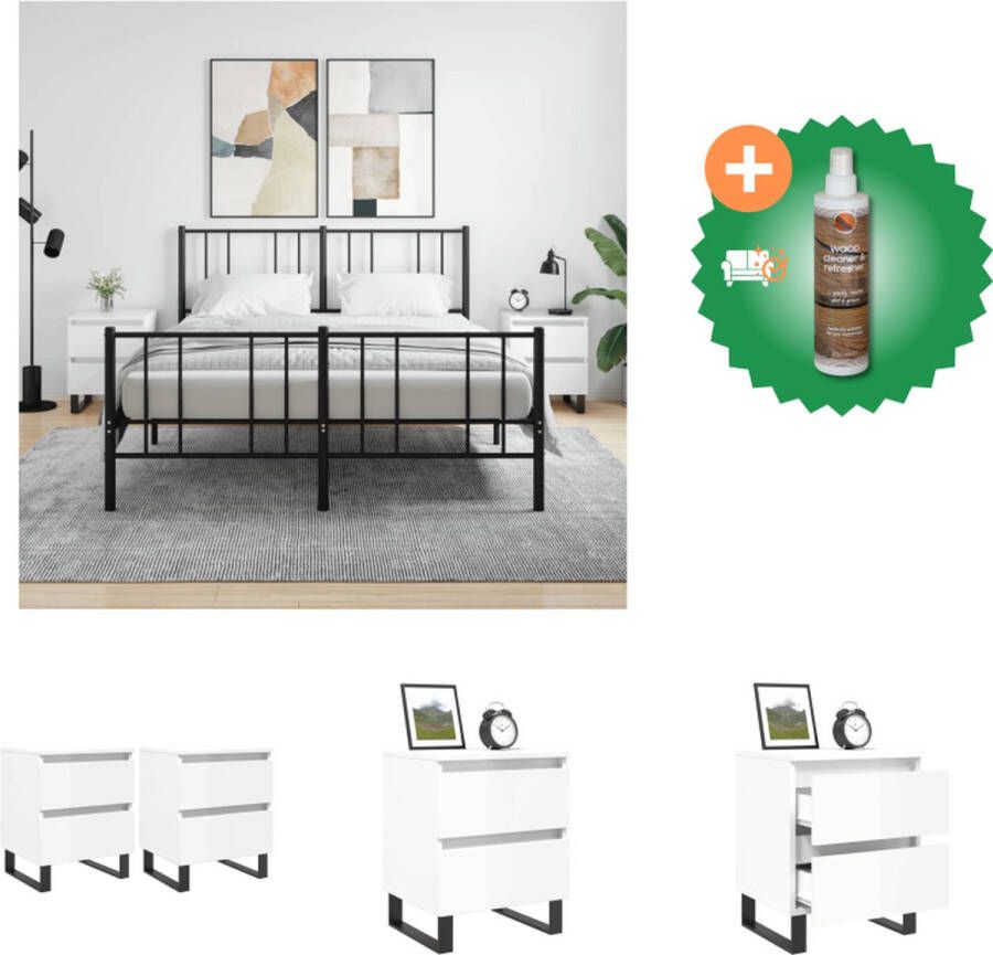 VidaXL Nachtkastjes Hoogglans wit 40 x 35 x 50 cm Bewerkt hout en ijzer Kast Inclusief Houtreiniger en verfrisser