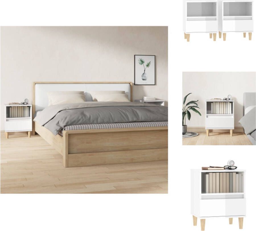 VidaXL Nachtkastjes Hoogglans wit 40 x 35 x 50 cm Bewerkt hout en massief eucalyptushout Kast