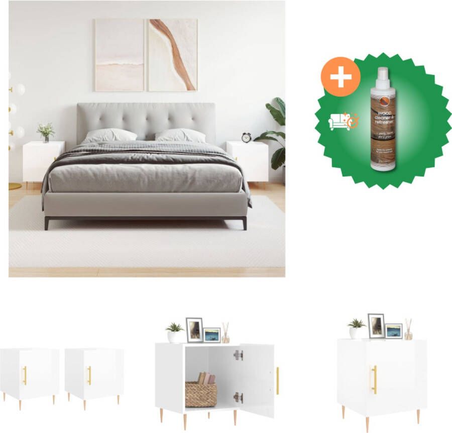 VidaXL Nachtkastjes Moderne Charme Bijzetkasten Afmeting- 40 x 40 x 50 cm Kleur- Hoogglans Wit Kast Inclusief Houtreiniger en verfrisser