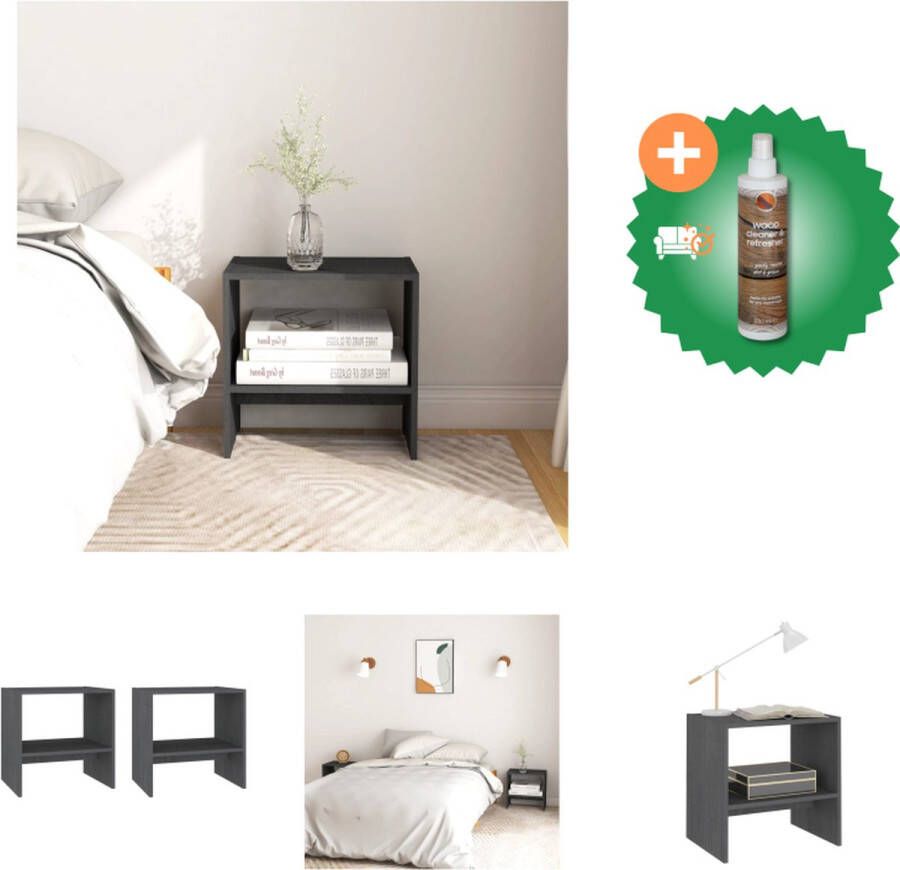 VidaXL Nachtkastjes 2st 40x30-5x40 cm massief grenenhout grijs Kast Inclusief Houtreiniger en verfrisser - Foto 2